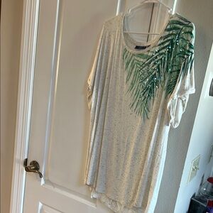 Women's White and Green beaded Top